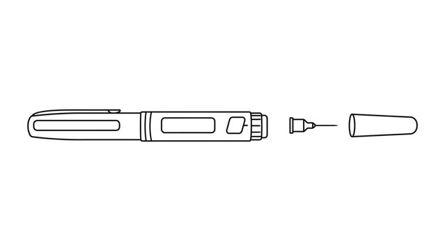 Outline illustration of an insulin injection pen with needle and cap.