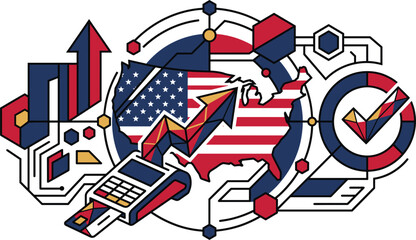 USA Business Analytics and Digital Economy Concept with American Flag Vector Illustration © Mayna