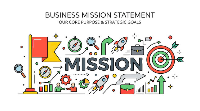 Business Mission Statement Concept: Strategy, Goals, Vision, Success, Growth, Aim