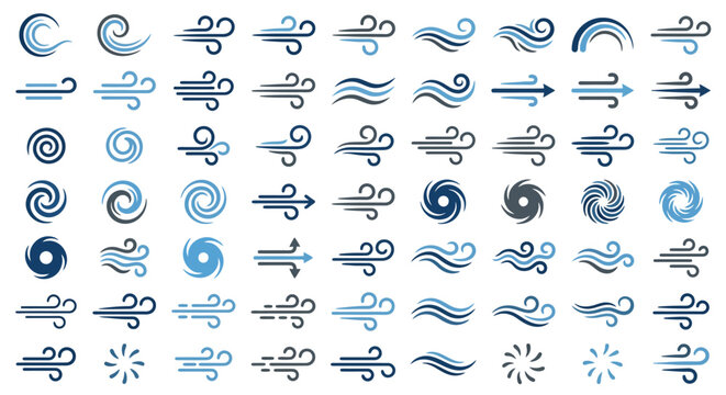 Wind and air flow icons for weather and climate graphic design.