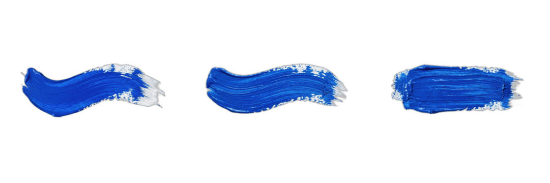 Set of Vibrant Blue Acrylic Paint Brush Strokes Isolated on White Background, Artistic Texture Elements for Creative Graphic Design, Bold Watercolor Marks for Digital Projects, Abstract Color Splash I