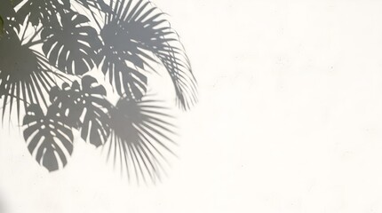 Tropical leaf shadows on a white wall background © Raju