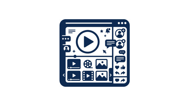 Video Editing Interface Icon, Digital Content Creation, Social Media Feed Display