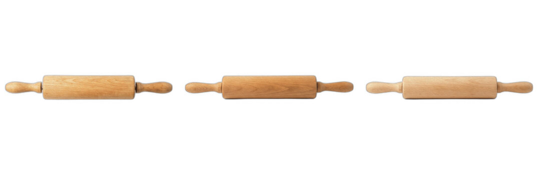 Set of Wooden Rolling Pins Isolated on White Background, Classic Kitchen Baking Tools for Dough Preparation, Professional Pastry Equipment Collection for Home Cooking and Bakery, Rustic Kitchen Utensi