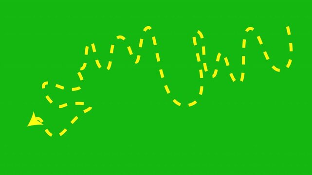 Yellow Dashed Curved Arrow Animation on Green Screen Background, 4K Video