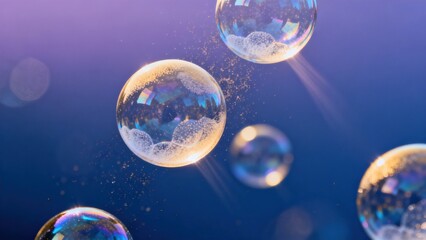 Naklejka premium Floating soap bubbles in vibrant colors