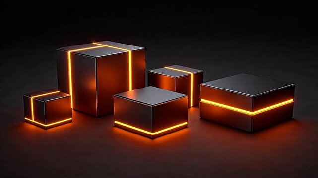 Abstract glowing cubes on dark surface
