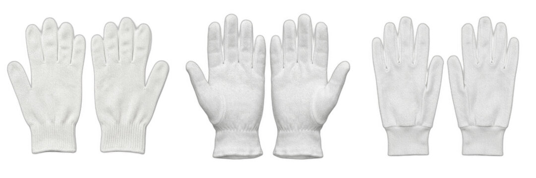 Set of White Cotton Gloves Isolated on White Background, Protective Handwear for Formal Wear Inspection and Handling, Soft Fabric Gloves for Uniform Accessory, Clean Professional Hand Protection Gear 