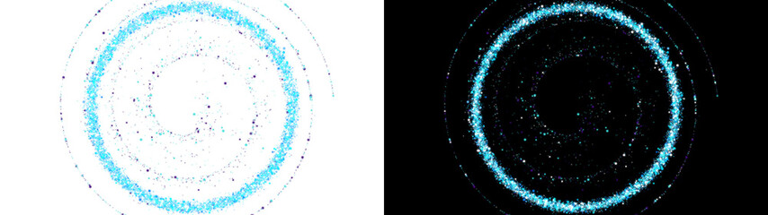 PNG image of Glowing blue particle portal frames, futuristic magic circle light effects, set of two neon energy ring illustrations for gaming and sci-fi isolated on Transparent Background © NURUN