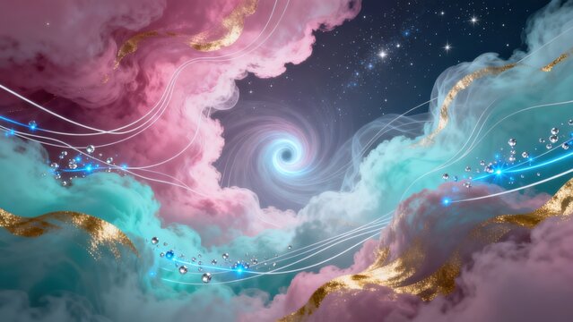 Cosmic swirl with colorful nebula