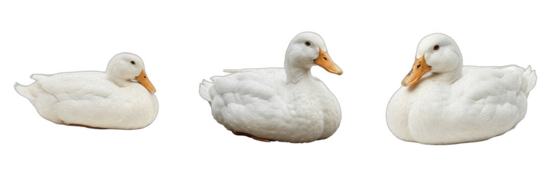 Set of White Ducks Isolated on White Background, Domestic Farm Birds Collection, Beautiful Poultry Animals for Graphic Design, Farmhouse Decor Elements, Detailed Realistic Duck Images for Creative Pro