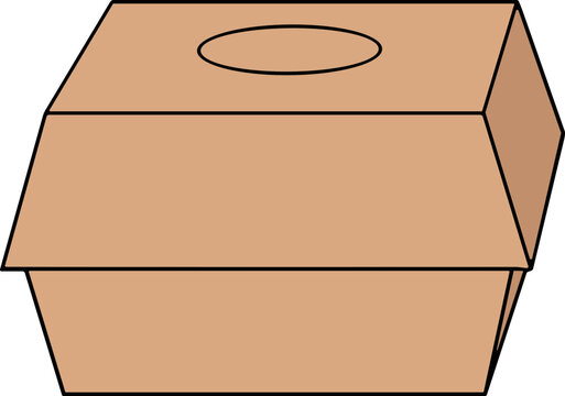 Brown hexagonal cardboard box with oval opening on top, isolated on white background