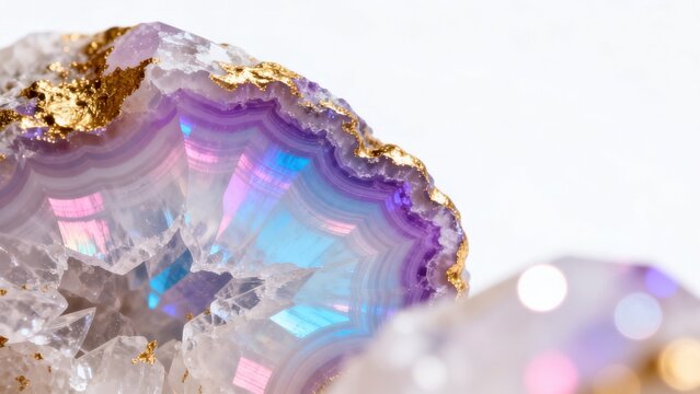 Colorful crystal geode with iridescent layers