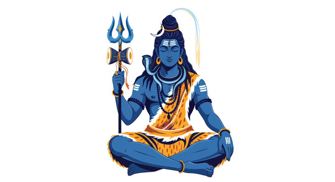 Lord shiva meditating with sacred trishula and damru
