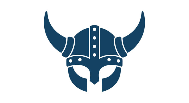 Blue viking helmet icon with horns and rivets