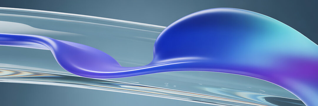 Abstract blue wave form with iridescent highlights a digital rendering on a gradient background curve flow motion fluid