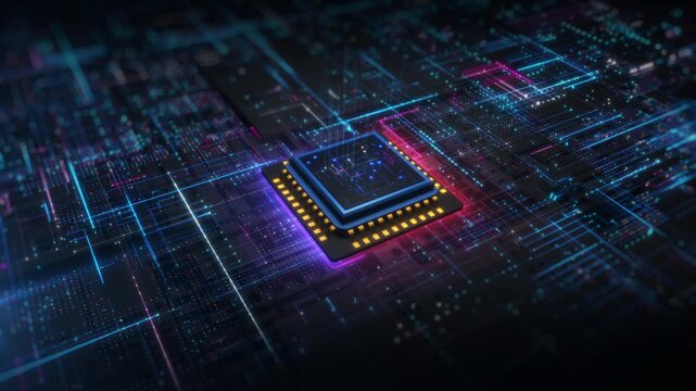 Photonic computing processor with optical data transmission, integrated semiconductor architecture, quantum technology, and high performance digital computing concept, Technology background