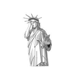 Obraz premium The iconic Statue of Liberty appears distressed while holding her head in a gesture of deep frustration reflecting the current state of national affairs within the United States of America