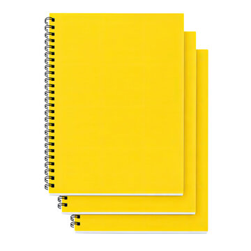 Set of Three Yellow Spiral Notebooks Mockup Isolated on Transparent Background Premium Stationery 3D Illustration, Generative AI