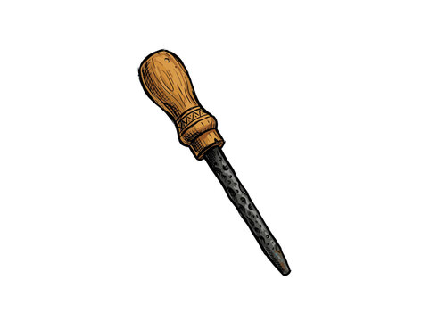Elegant Handcrafted Traditional Iron Desert Kohl Applicator With Intricately Carved Wooden Grip And Textured Metal Shaft For Precise Cosmetic Application, Vector Illustration