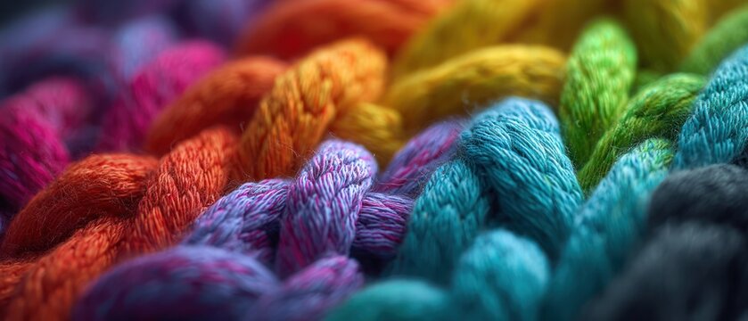Close up of multicolored knitted yarn