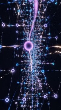 Infinite loop through a digital neural network with glowing synapses and data connections