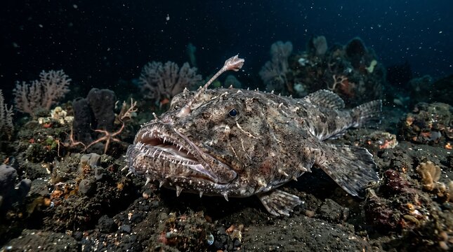 Underwater scene of a stonefish on coral reef