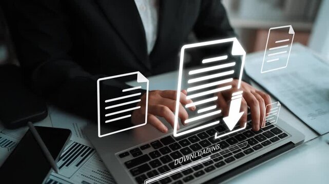 Visual representation of digital document downloading, showing file transfer, data access, and progress status for secure and efficient information retrieval Marrow