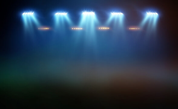 Bright stadium arena lights and smoke	
