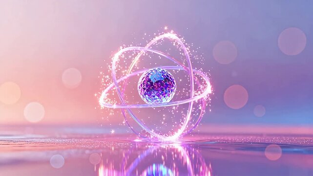 Abstract atomic structure with glowing rings