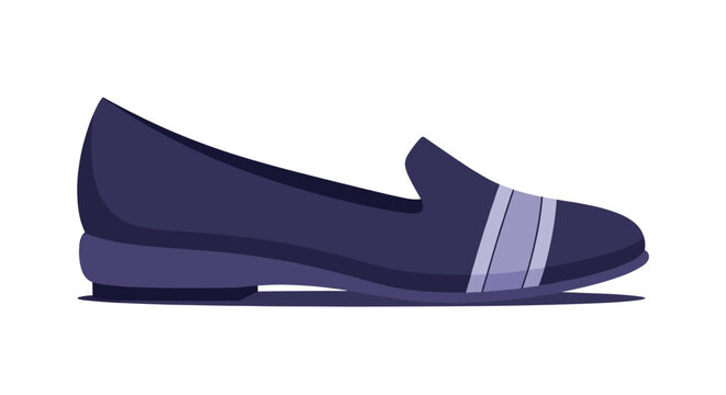 Single dark blue flat loafer shoe for women represents comfortable and stylish footwear for professional or casual everyday wear.