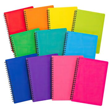 Colorful Spiral Notebook Collection Mockup Set Isolated on Transparent Background Premium Stationery 3D Illustration, Generative AI