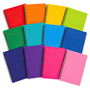 Colorful Spiral Notebook Collection Mockup Set Isolated on Transparent Background Premium Stationery 3D Illustration, Generative AI