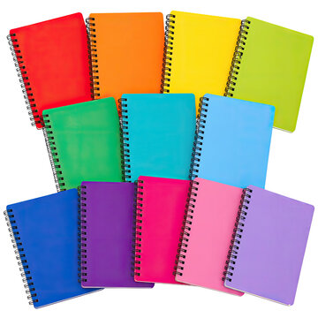 Colorful Spiral Notebook Collection Mockup Set Isolated on Transparent Background Premium Stationery 3D Illustration, Generative AI
