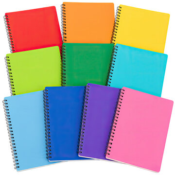 Colorful Spiral Notebook Collection Mockup Set Isolated on Transparent Background Premium Stationery 3D Illustration, Generative AI