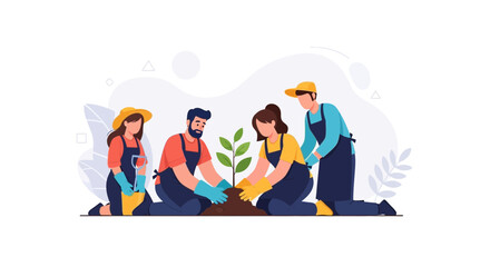 Fototapeta premium Diverse Group Planting a Tree Together, Symbolizing Community, Sustainability and Environmentalism