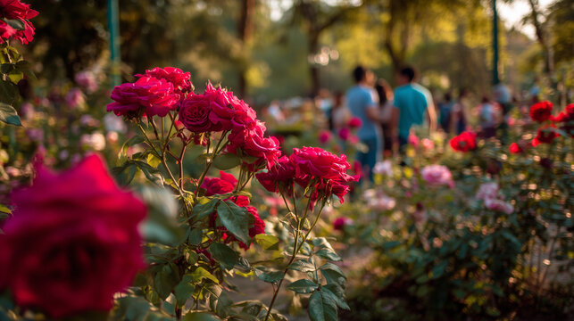 Vibrant roses bloom at Sam Cheok Rose Park Festival with people