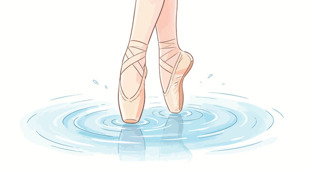 Ethereal Ballet Dancer Standing on Tip Toes Creating Ripples in Crystal Clear Water