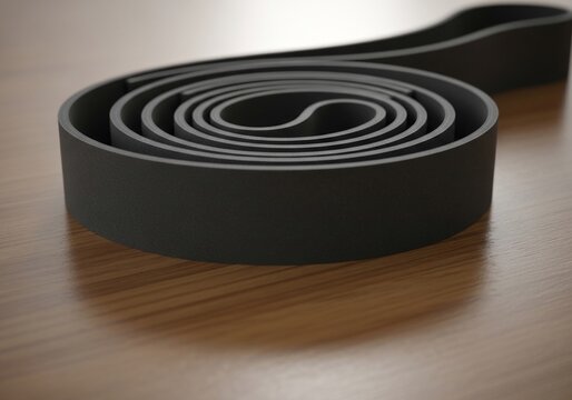 Matte Black Coil: A detailed 3D render with soft, warm lighting on a polished wooden surface.