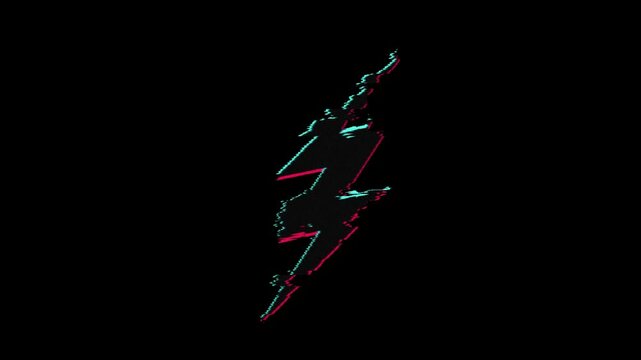 Glitch Effect Lightning Bolt Symbol With Cyberpunk Aesthetic And Neon Chromatic Aberration Texture Isolated On Black