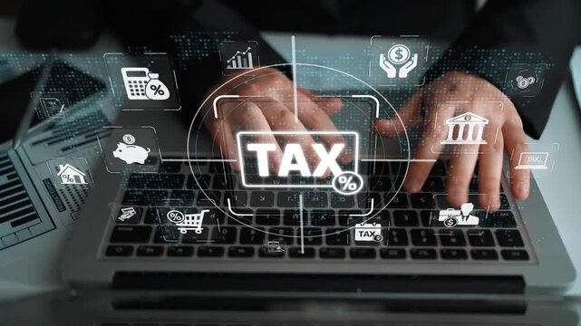 Tax Preparation and Financial Management Concept with Digital Interface and Hands on Laptop in Modern Office Setting Sigmoid