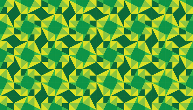 Seamless geometric pattern with abstract triangular shapes in shades of green and lime