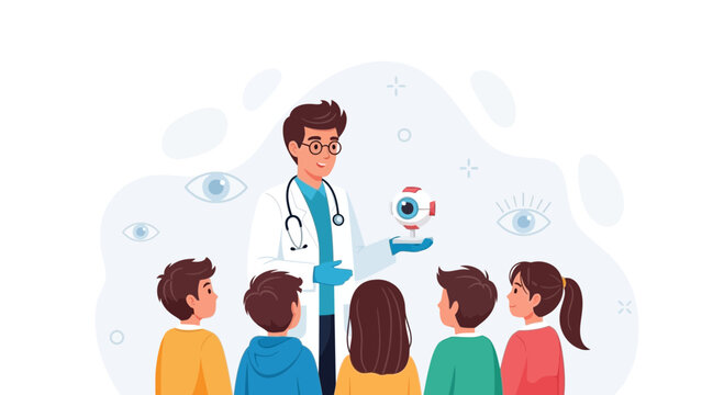 Ophthalmologist Teaching Children About Eye Health and Vision Care