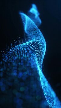 Shimmering blue particle wave flowing through dark space in a continuous seamless loop