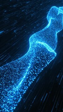 Shimmering blue particle wave flowing through digital space for technology background