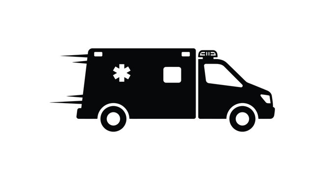 Ambulance vehicle silhouette against a white background a black and white graphic representation emergency paramedic medical transport healthcare