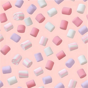 Seamless repeating pattern of soft pastel marshmallows on pink background with marshmallow seamless background confectionery wrapping wallpaper illustration sugarcoat delicious creative