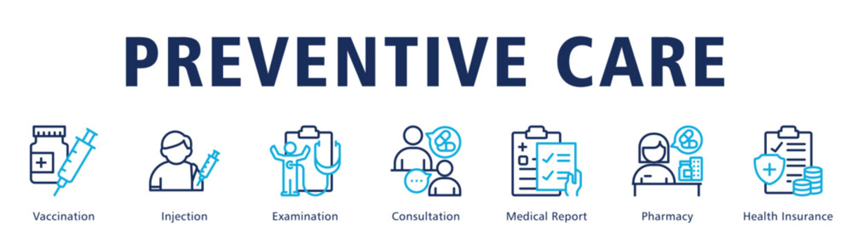 Preventive Care web banner icon vector illustration illustrating immunization and early health protection services.