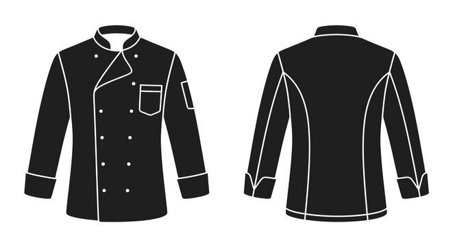 Chef s coat front and back view a black and white silhouette cook jacket kitchen uniform culinary attire