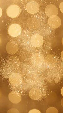 Soft champagne gold dust falling in a dreamy magical atmosphere with elegant bokeh effect